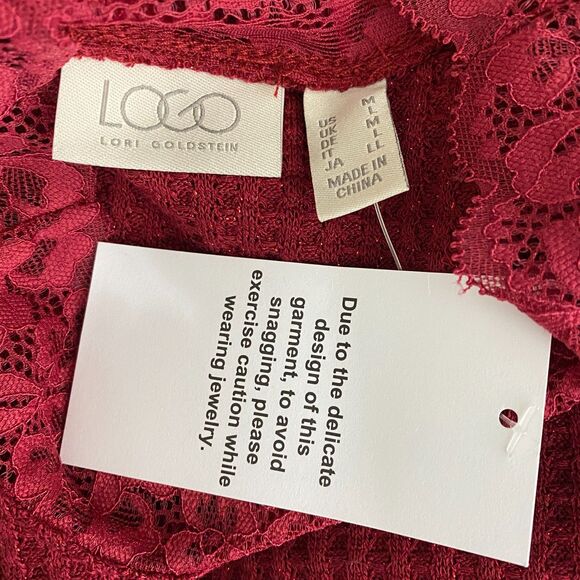 New LOGO Lori Goldstein Metallic Waffle Knit Mock Neck Lace Top Size Medium - Picture 3 of 7